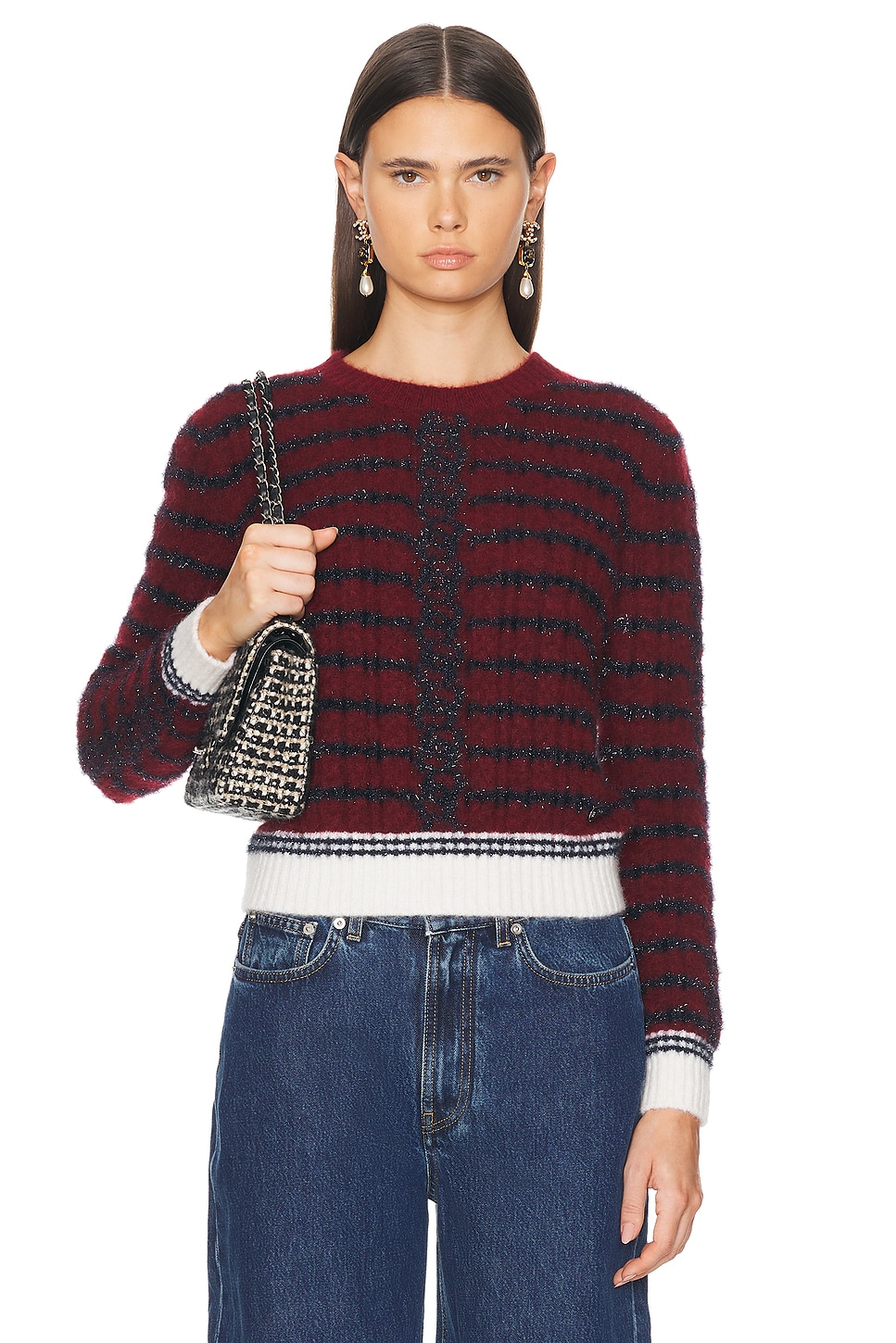 Image 1 of FWRD Renew Chanel Coco Mark Sweater in Red