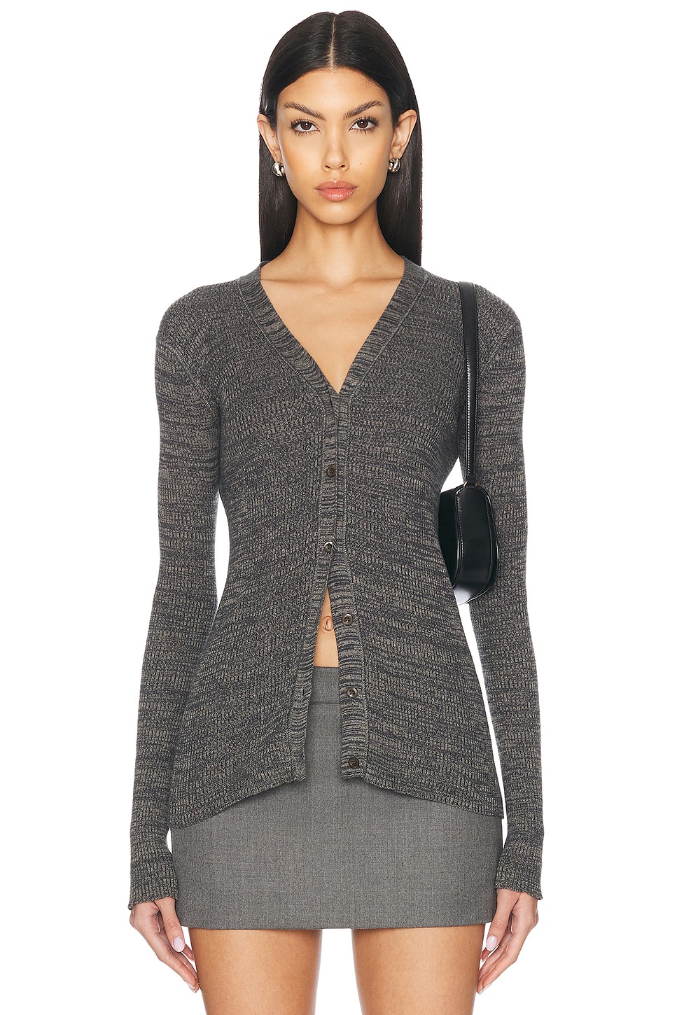 Image 1 of FWRD Renew Prada Ribbed Knit Cardigan in Grey