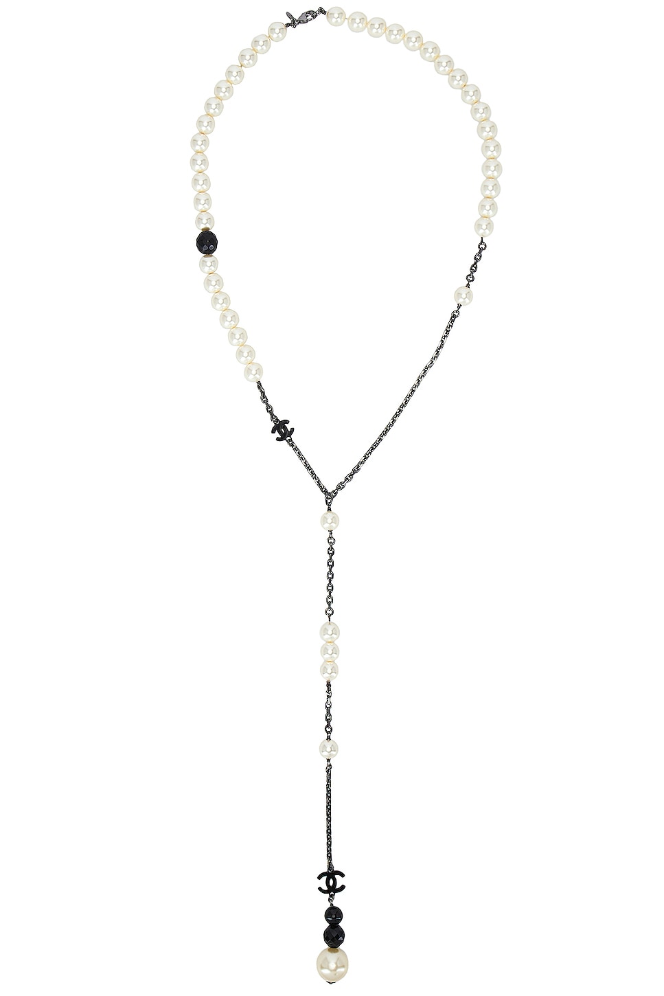 Image 1 of FWRD Renew Chanel Pearl Coco Mark Necklace in Black
