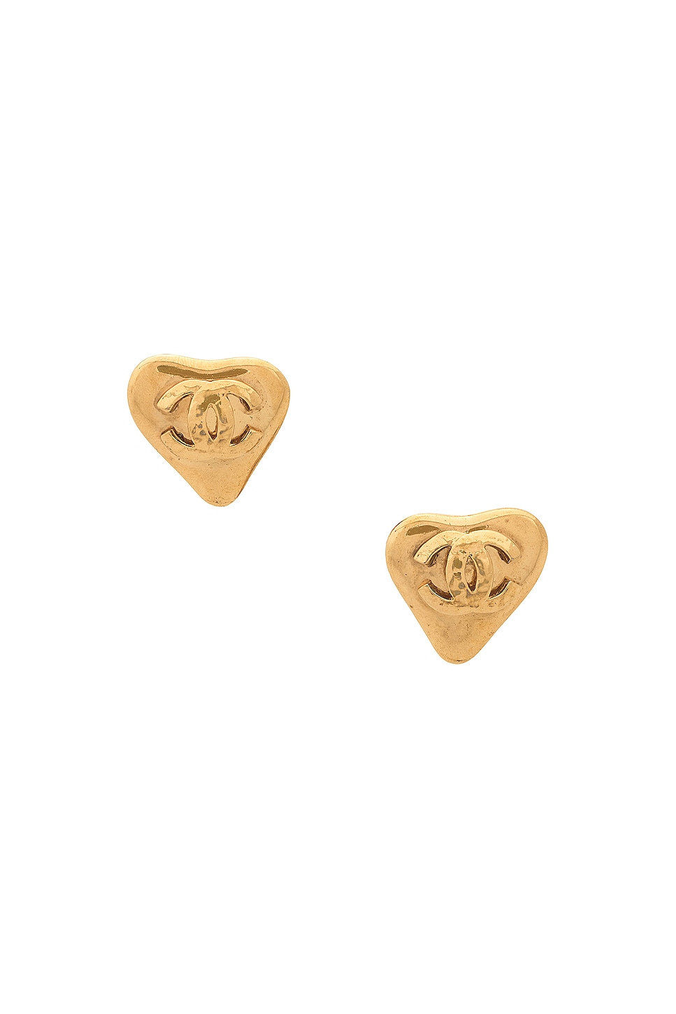 Image 1 of FWRD Renew Chanel Coco Heart Clip On Earrings in Gold