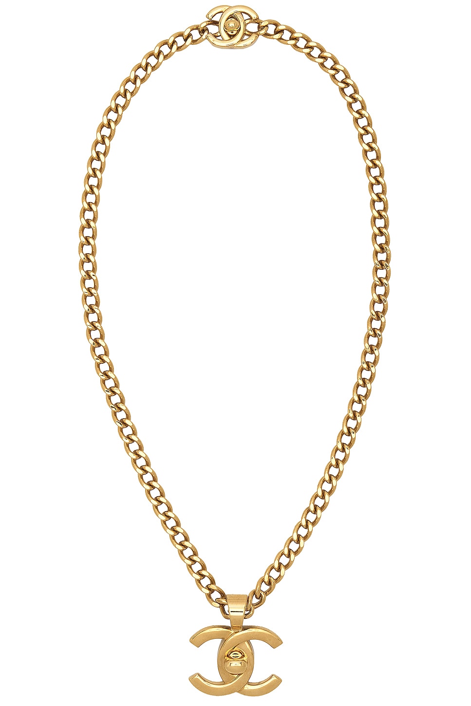 FWRD Renew Chanel Turnlock Necklace in Gold FWRD