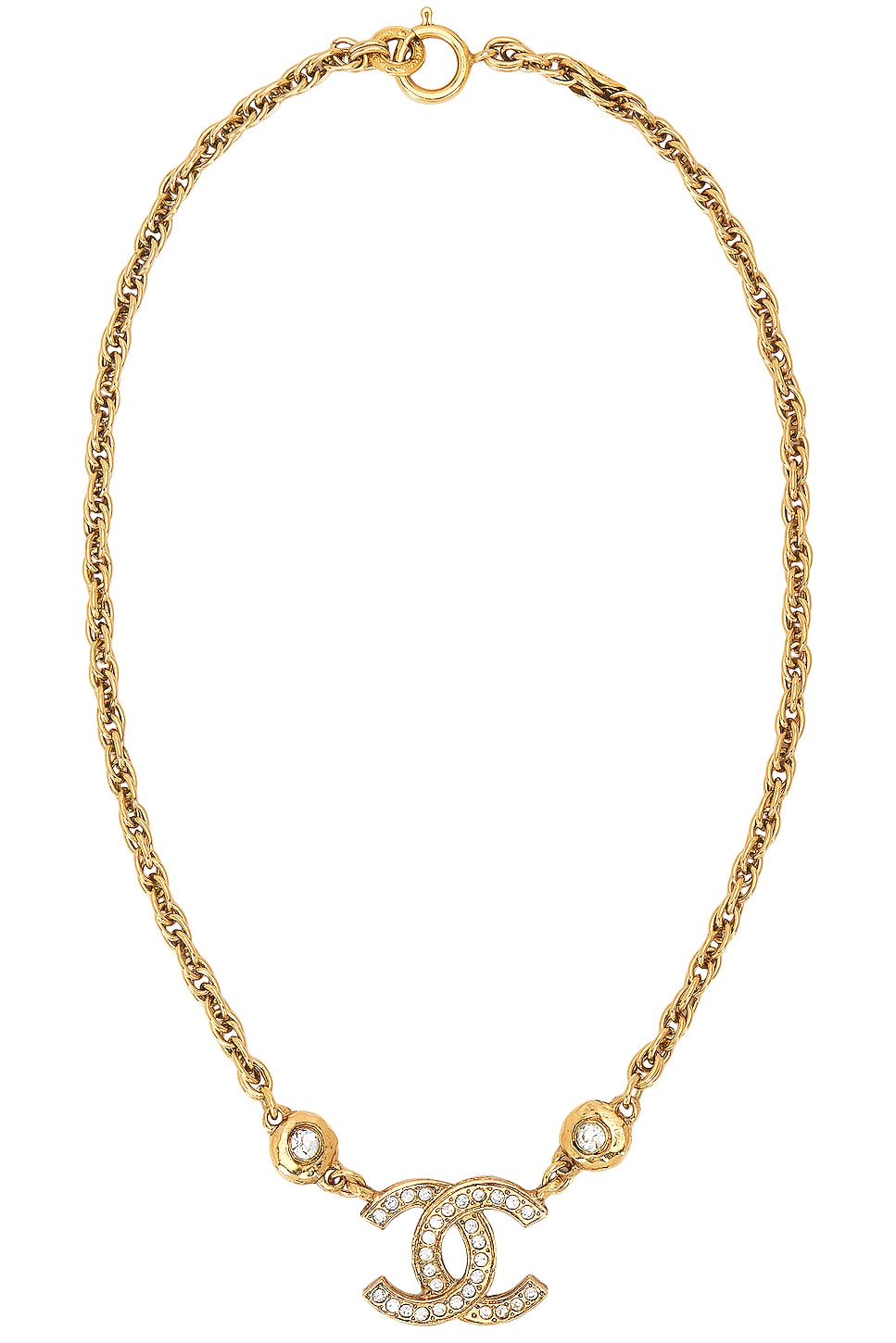 Image 1 of FWRD Renew Chanel Coco Mark Rhinestone Necklace in Gold