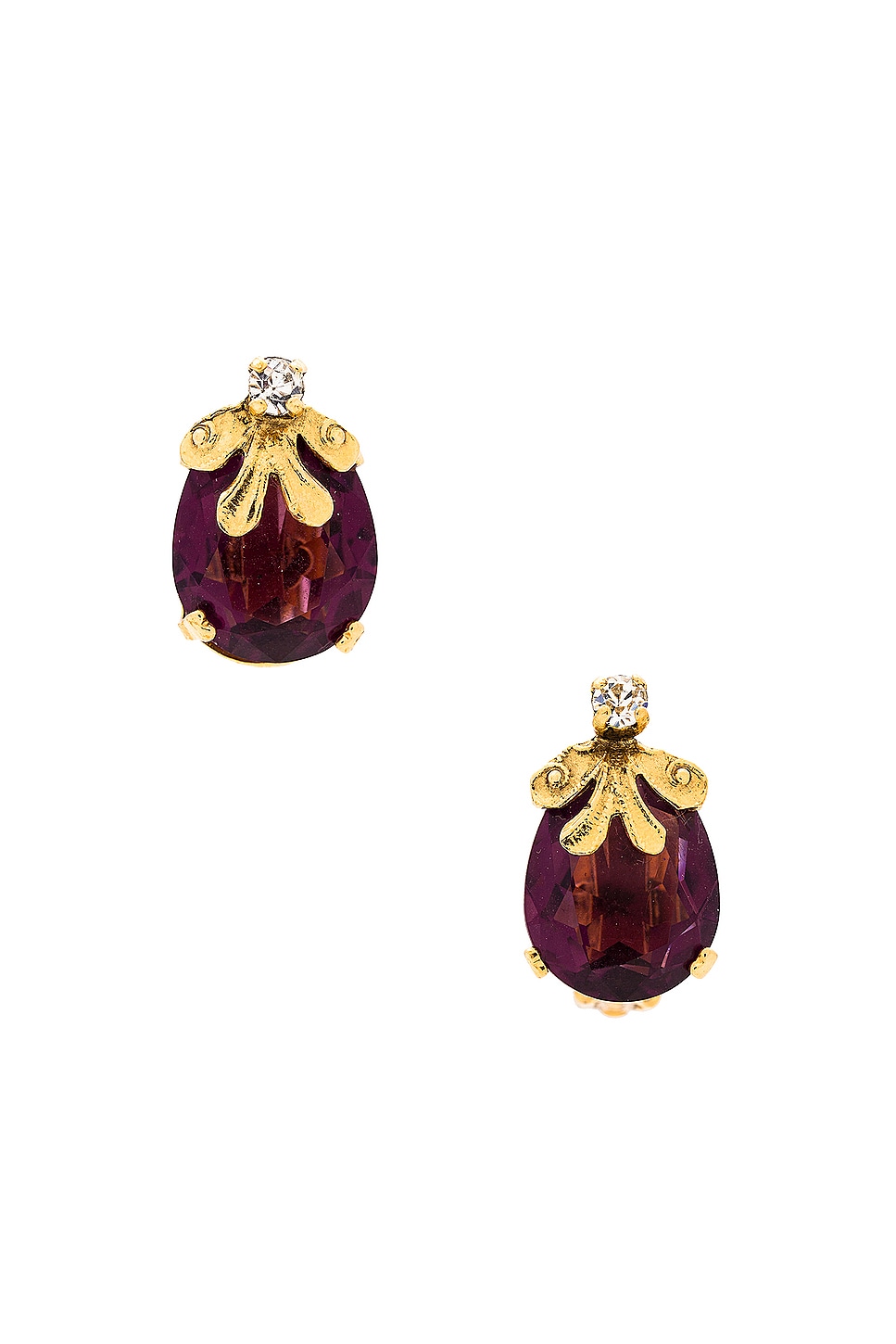 Image 1 of FWRD Renew Chanel Stone Clip On Earrings in Gold & Burgundy