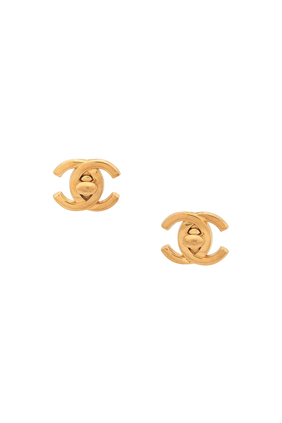 Image 1 of FWRD Renew Chanel Coco Mark Turnlock Clip On Earrings in Gold