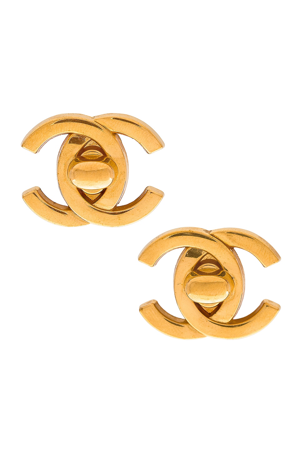 Image 1 of FWRD Renew Chanel Turnlock Clip On Earrings in Light Gold