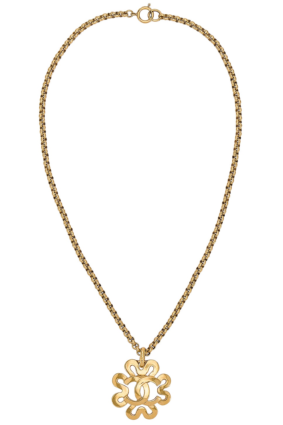 Image 1 of FWRD Renew Chanel Coco Mark Clover Necklace in Light Gold