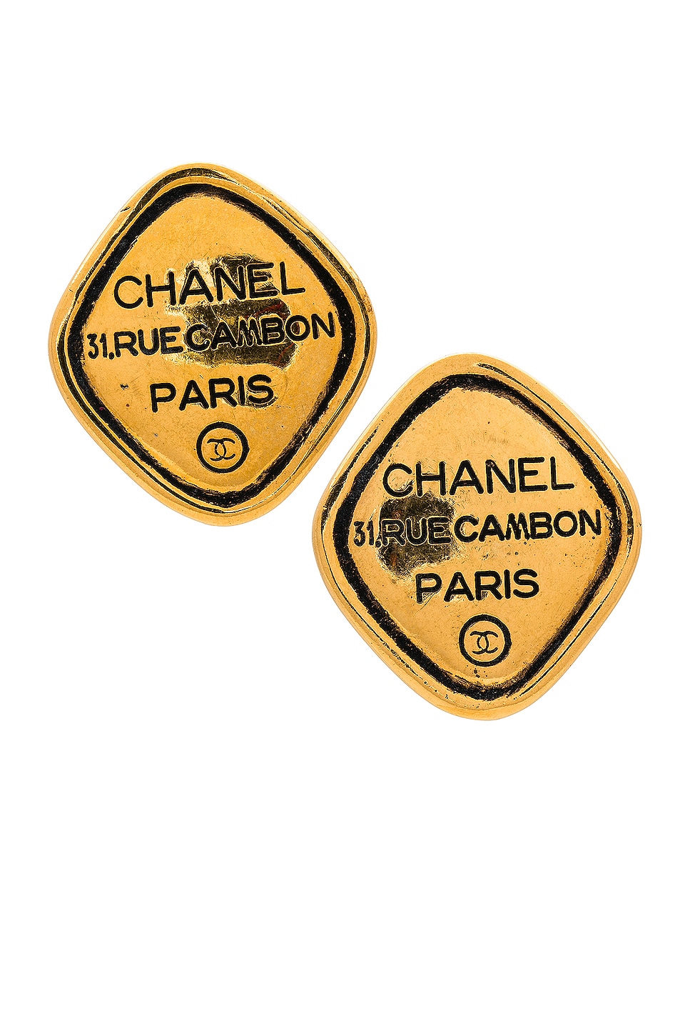 Image 1 of FWRD Renew Chanel Cambon Plate Earrings in Gold