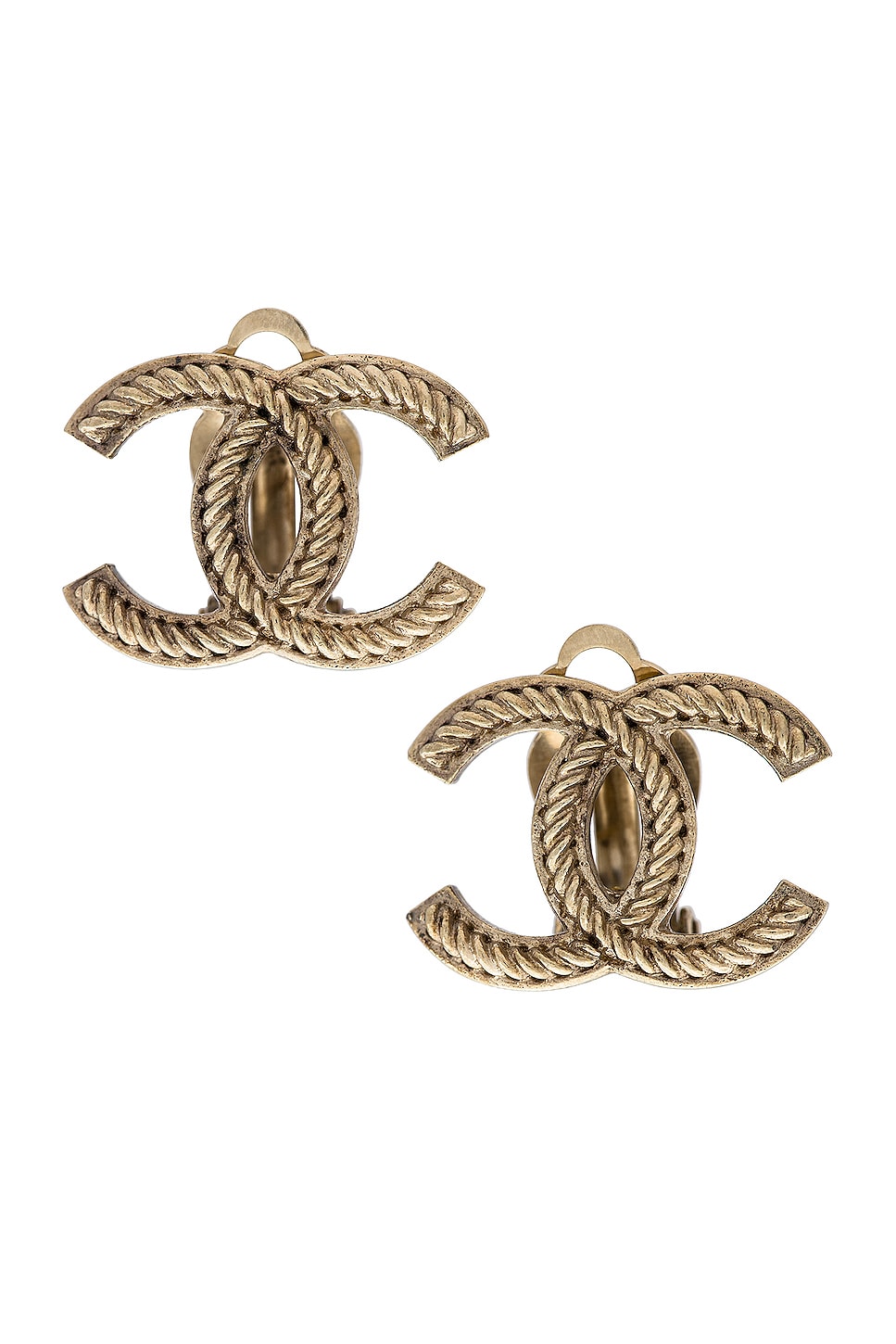 Image 1 of FWRD Renew Chanel Coco Clip On Earrings in Light Gold