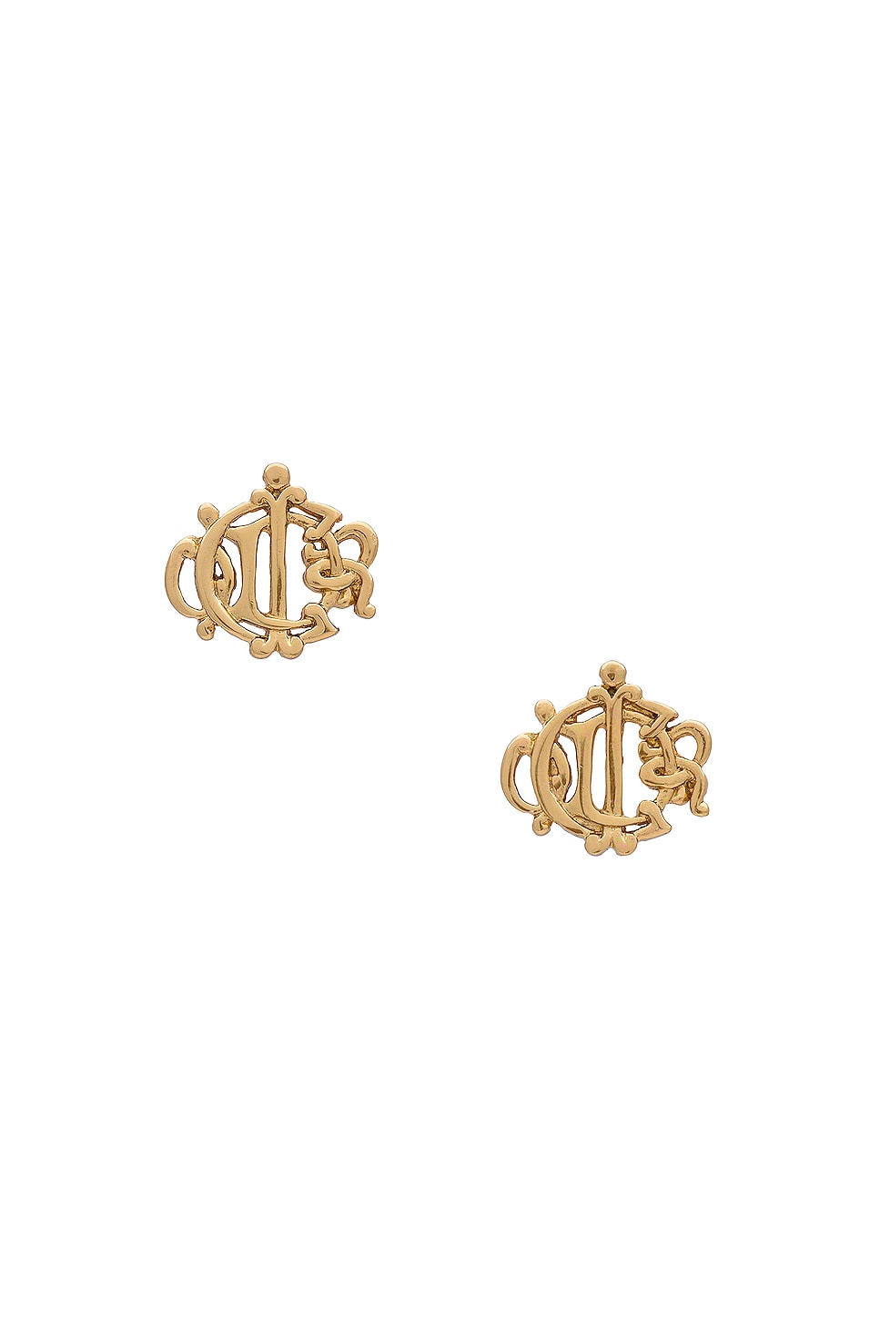 Image 1 of FWRD Renew Dior Emblem Logo Earrings in Light Gold