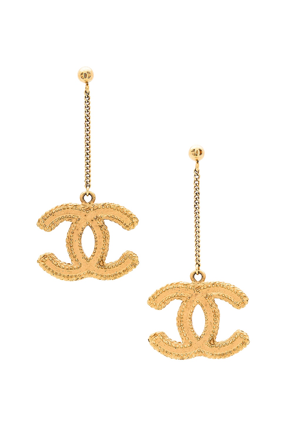 Image 1 of FWRD Renew Chanel Coco Mark Dangle Earrings in Light Gold