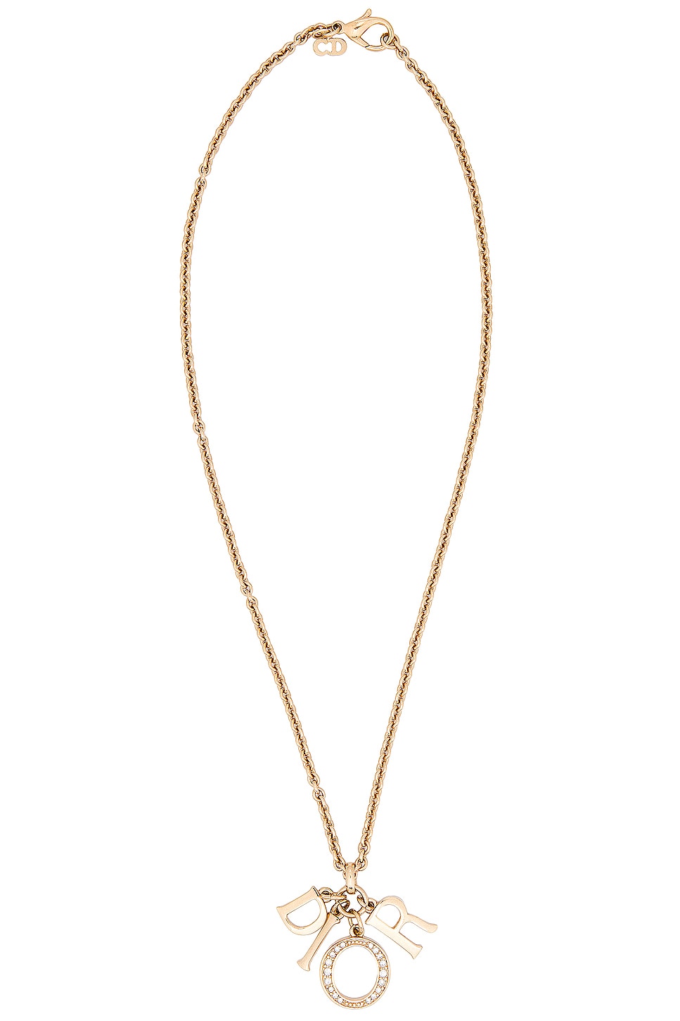 Image 1 of FWRD Renew Dior Rhinestone Logo Necklace in Light Gold