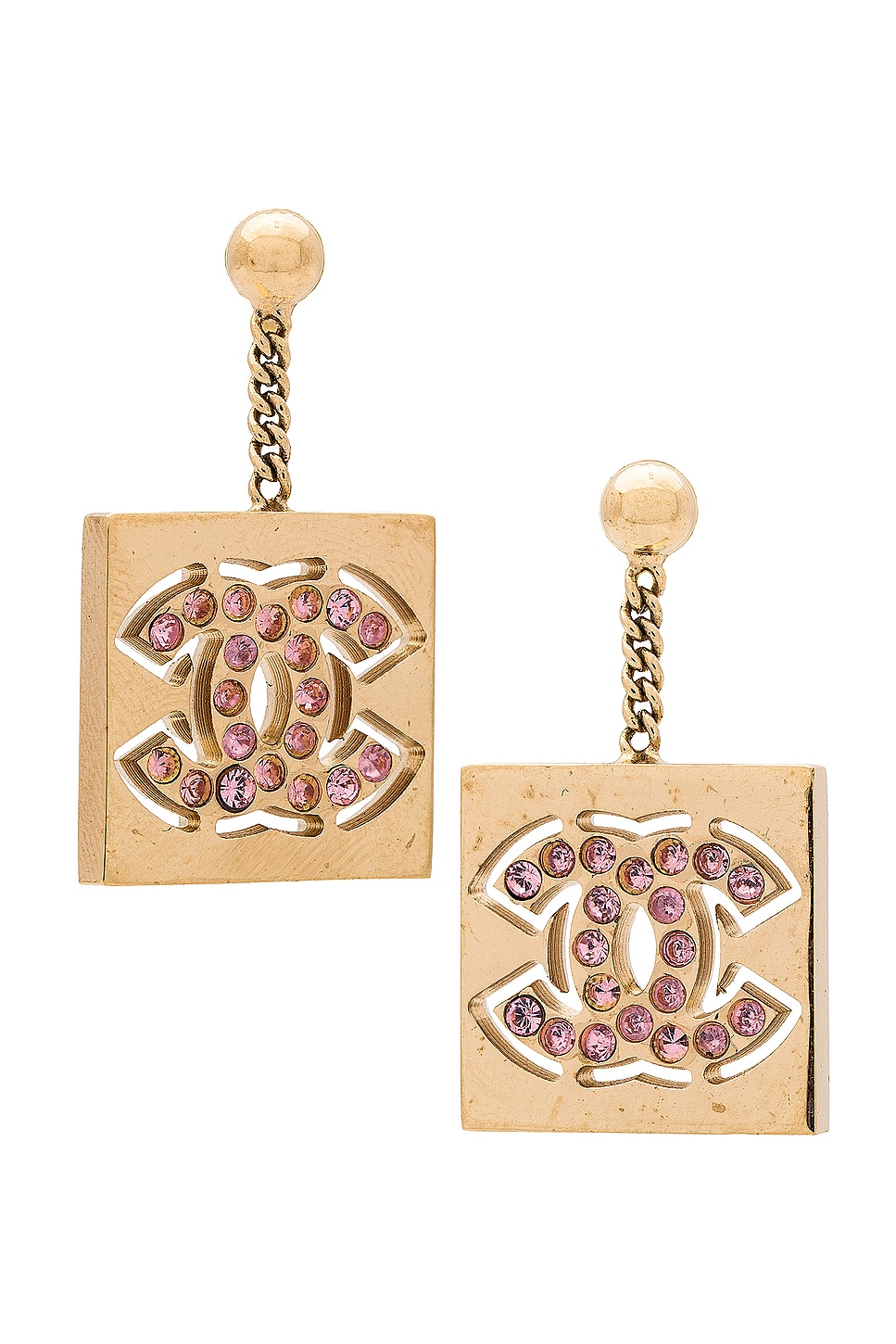 Image 1 of FWRD Renew Chanel Coco Mark Drop Earrings in Light Gold