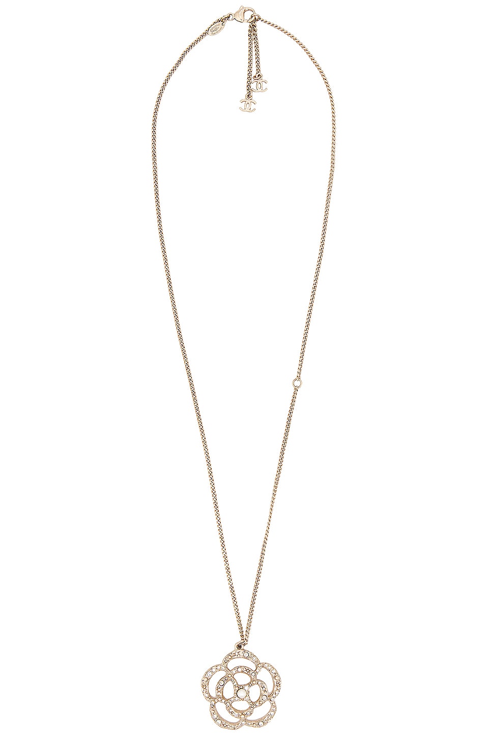 Image 1 of FWRD Renew Chanel Coco Mark Camellia Necklace in Light Gold