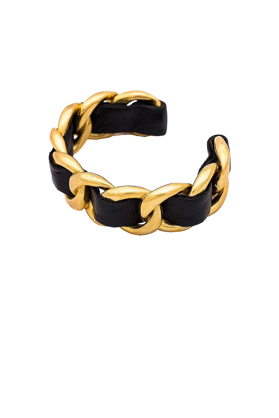 Image 1 of FWRD Renew Chanel Leather Chain Bangle in Black & Gold