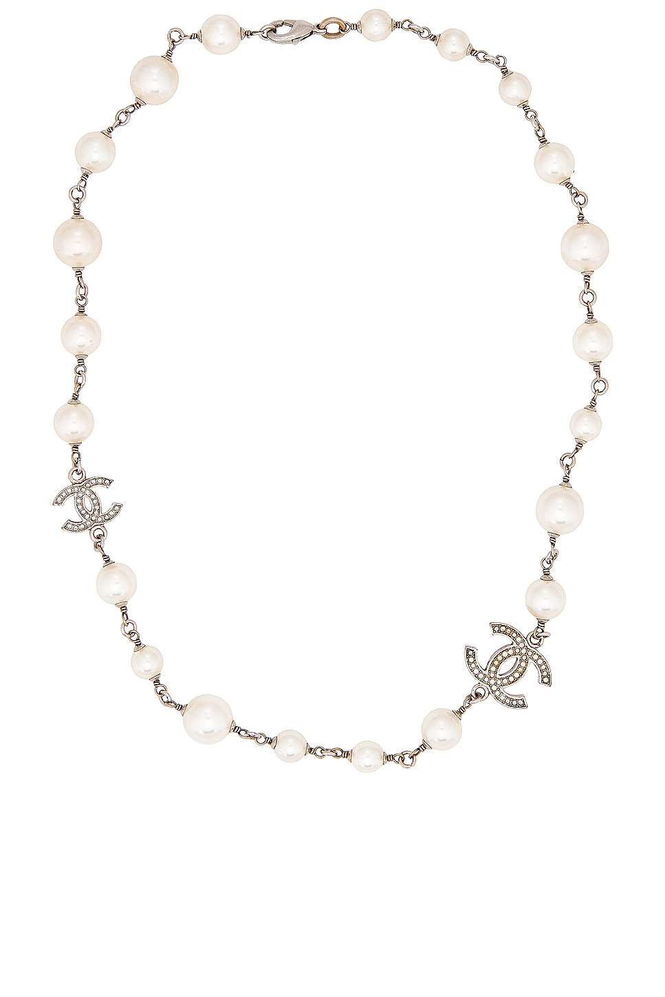 Image 1 of FWRD Renew Chanel Coco Mark Pearl Necklace in Silver