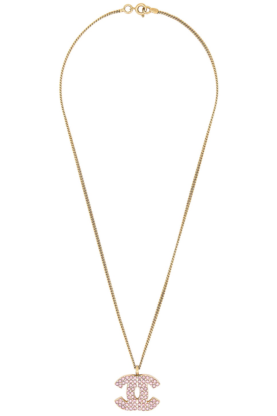 Image 1 of FWRD Renew Chanel Coco Mark Rhinestone Necklace in Gold