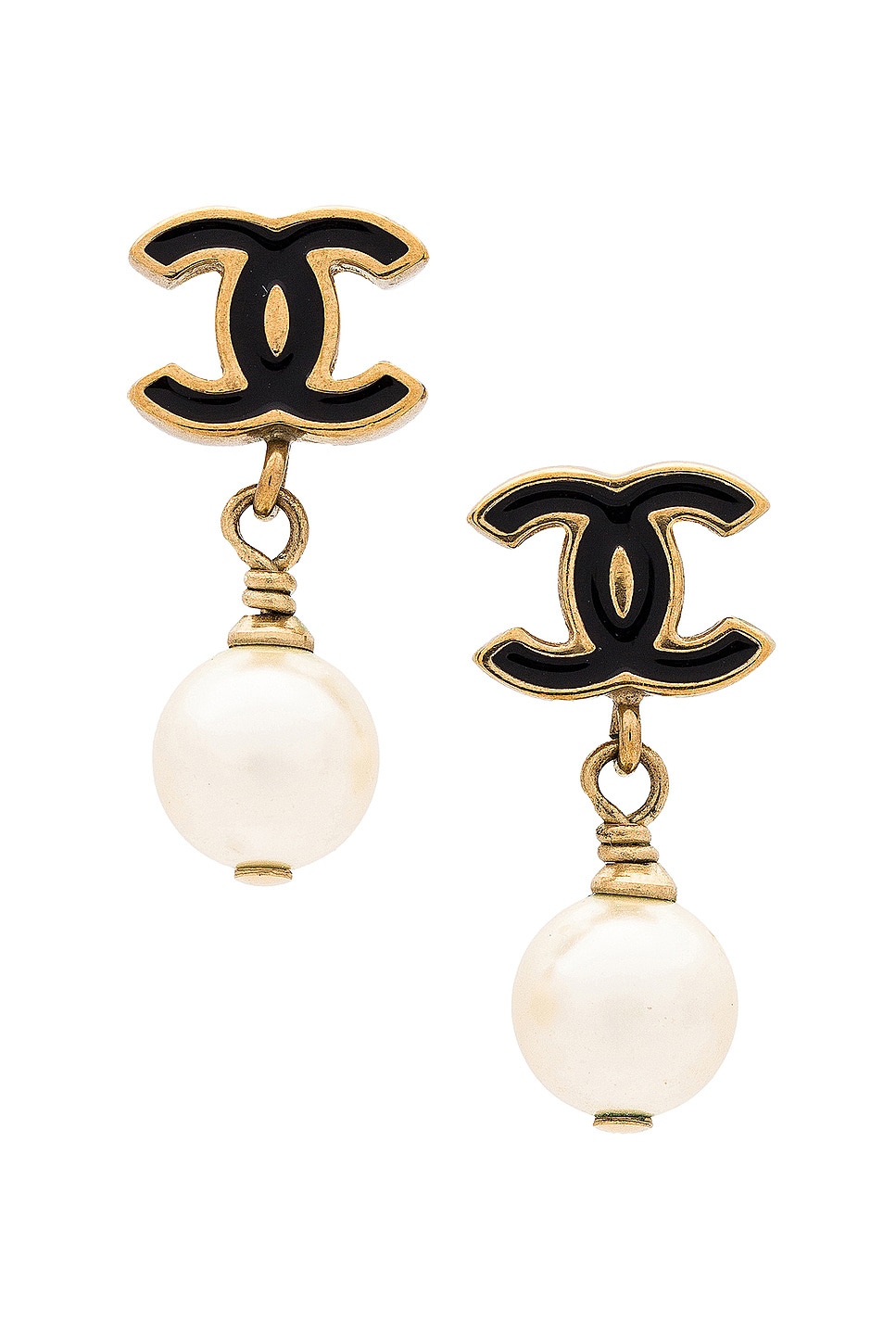 Image 1 of FWRD Renew FWD Renew Chanel Coco Mark Pearl Earrings in Gold