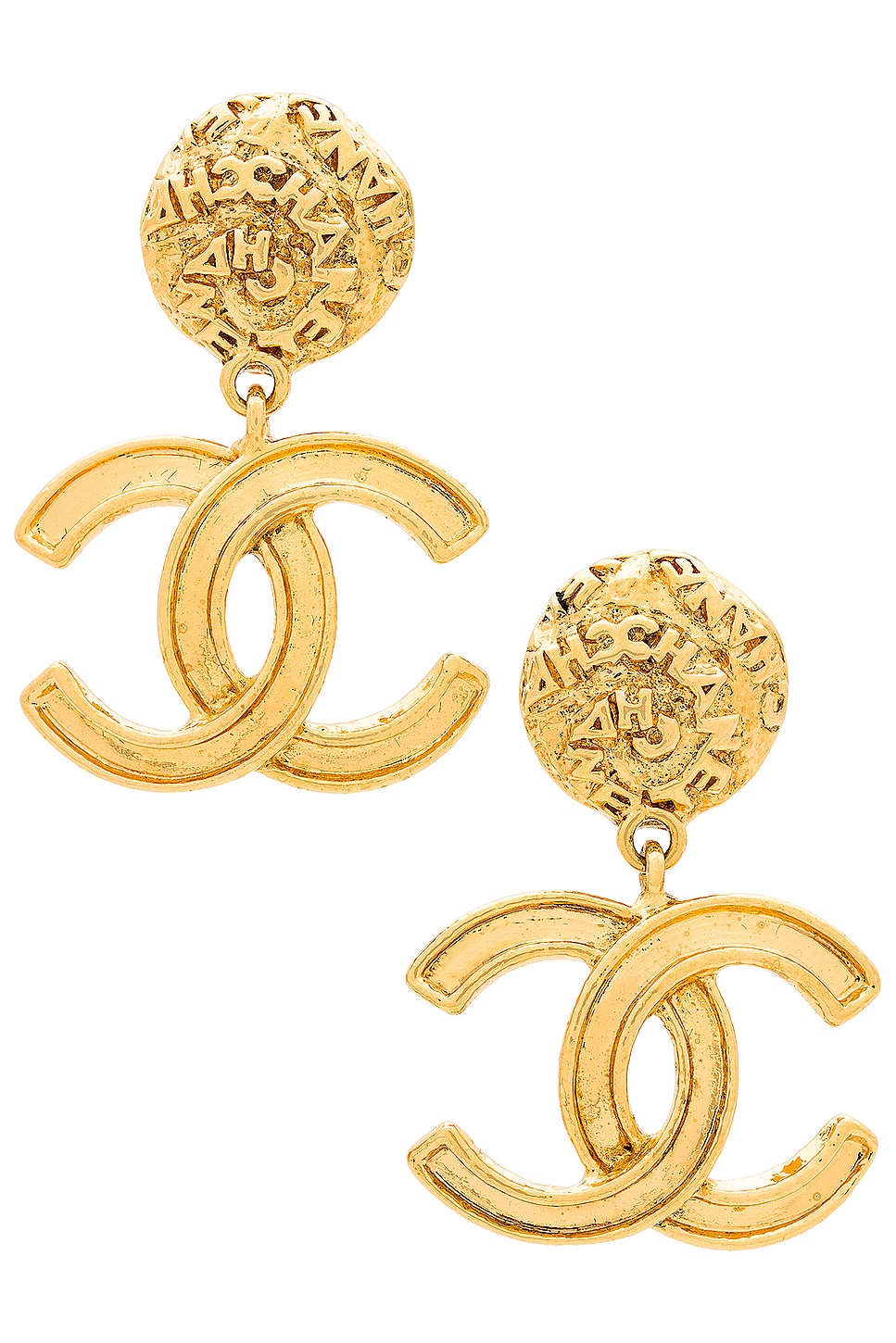 Image 1 of FWRD Renew Chanel Coco Mark Swing Clip On Earrings in Gold