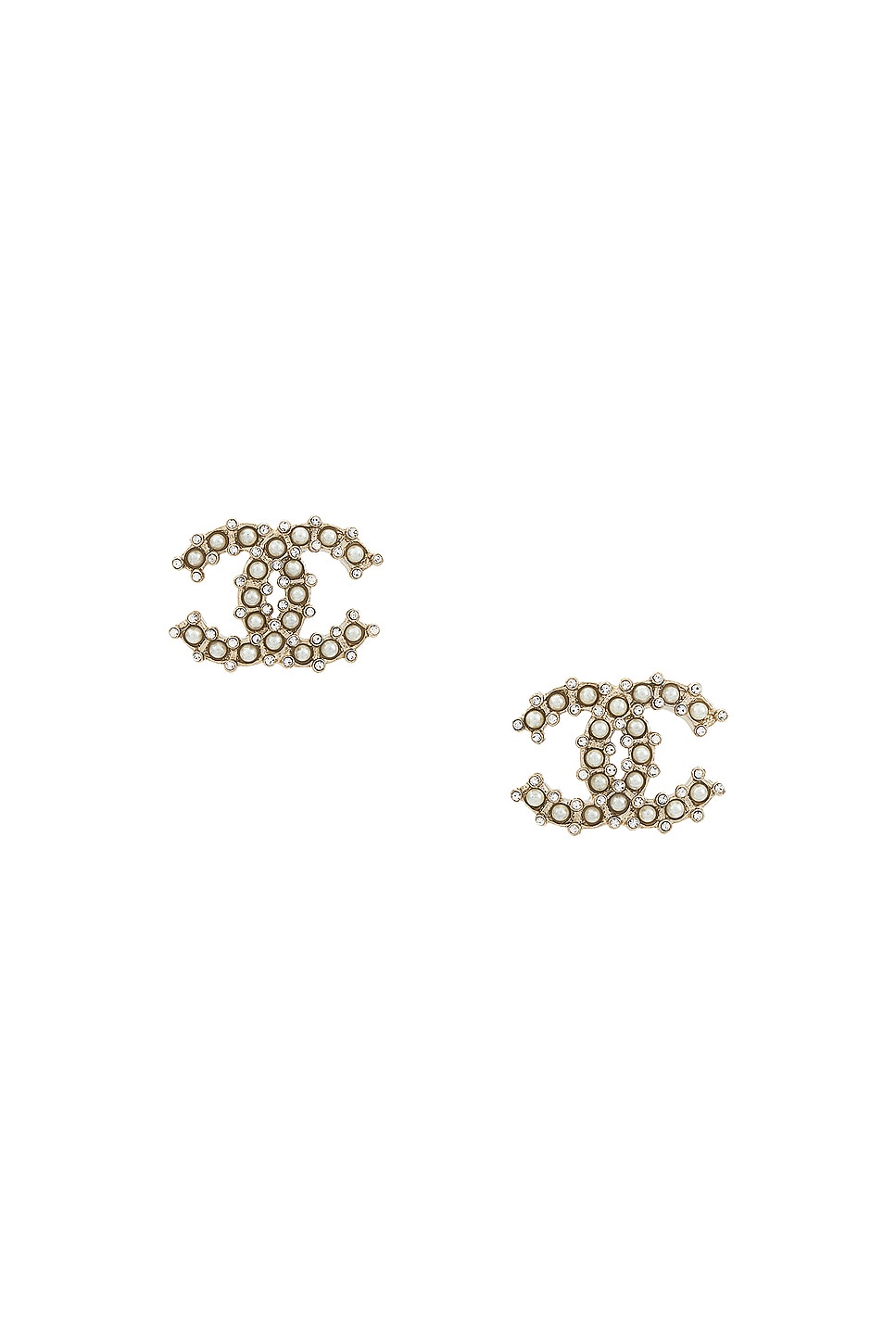 Image 1 of FWRD Renew Chanel Coco Mark Rhinestone Earrings in Light Gold