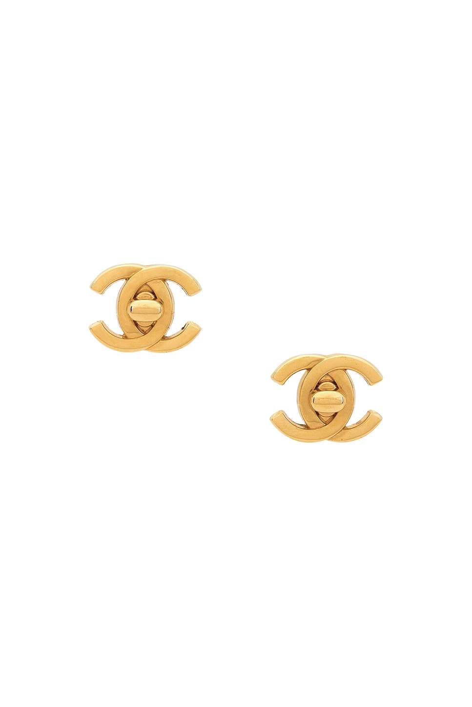 Image 1 of FWRD Renew Chanel Turnlock Clip-On Earrings in Gold