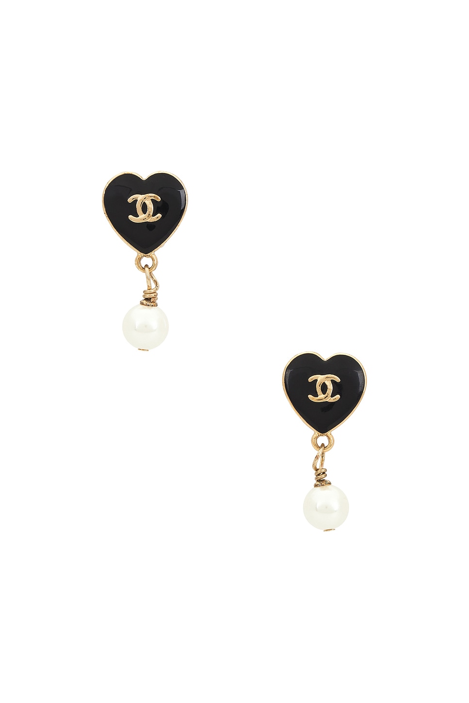Image 1 of FWRD Renew Chanel Coco Heart Pearl Clip-On Earrings in Gold