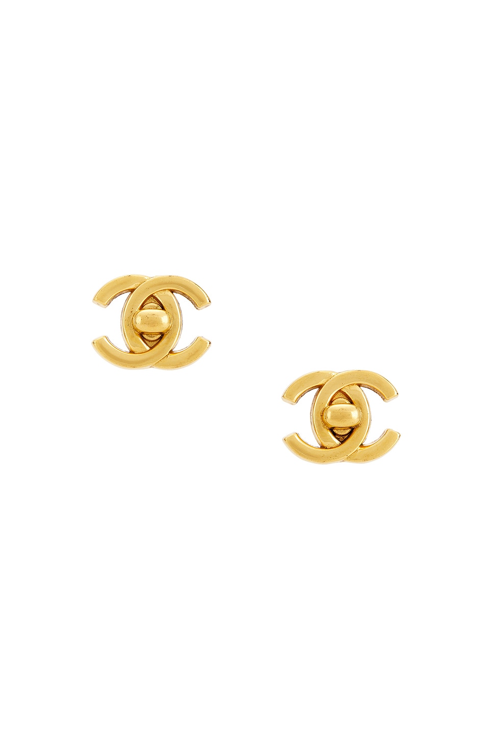 Image 1 of FWRD Renew Chanel Coco Mark Turnlock Earrings in Gold