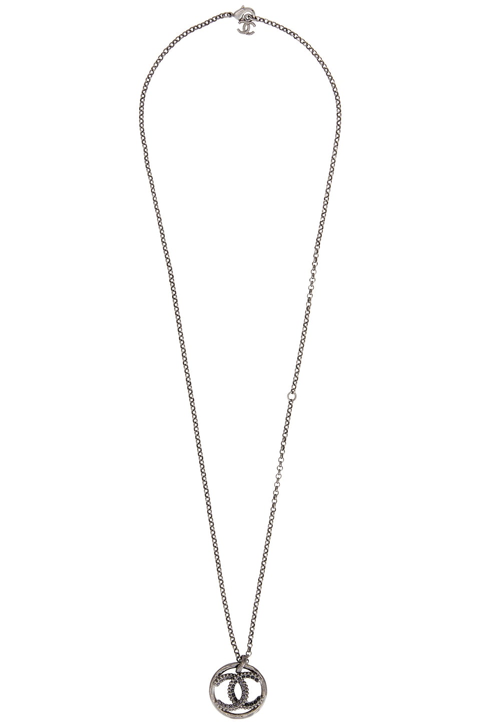 Image 1 of FWRD Renew Chanel Coco Mark Pendant Necklace in Gunmetal