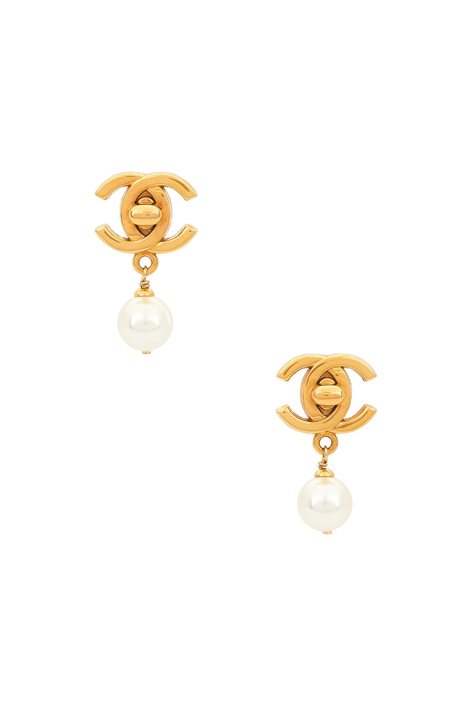 Image 1 of FWRD Renew Chanel Turnlock Pearl Clip-On Earrings in Gold