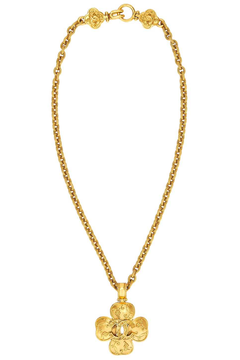 Image 1 of FWRD Renew Chanel Coco Mark Clover Necklace in Gold