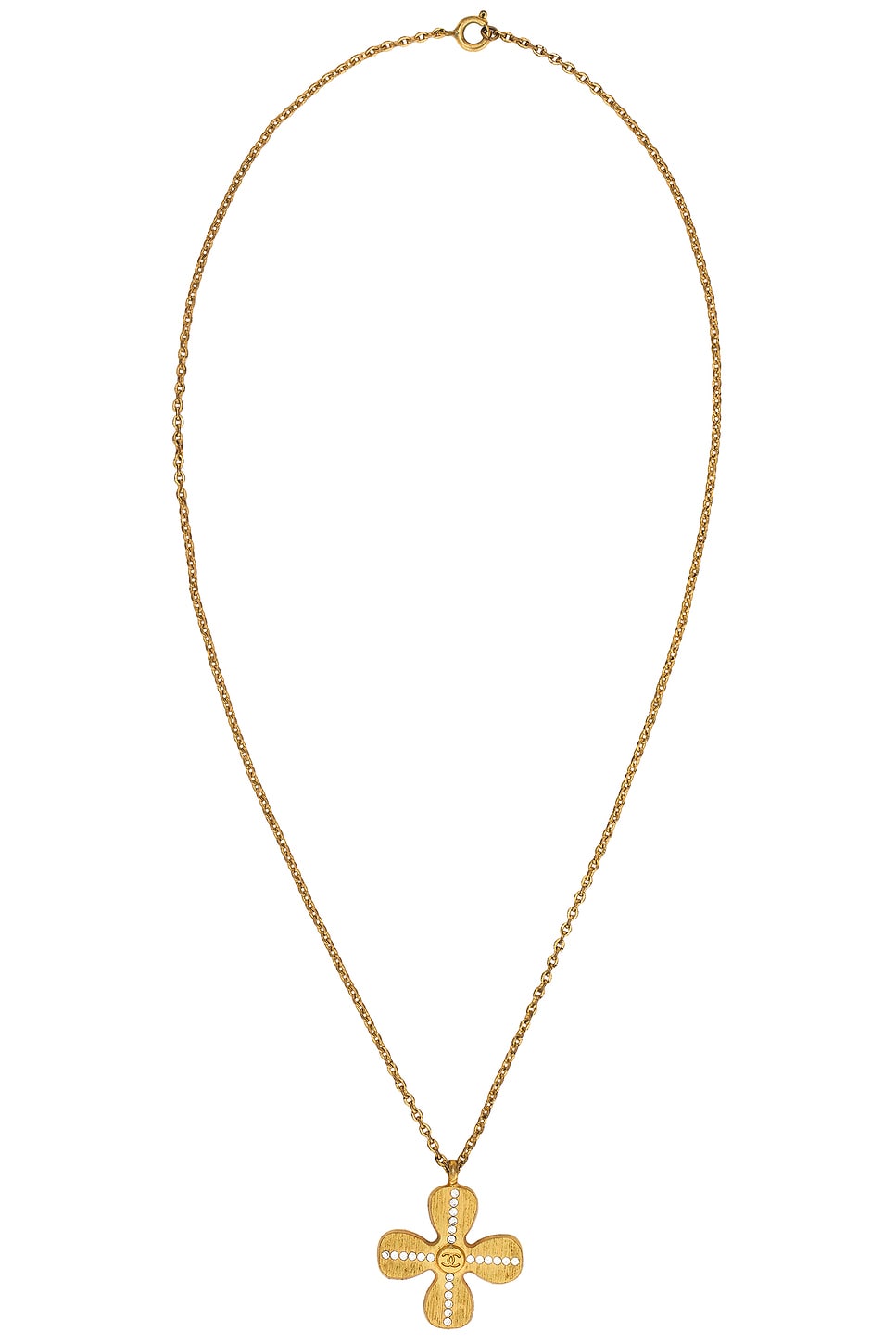 Image 1 of FWRD Renew Chanel Clover Coco Rhinestone Necklace in Gold