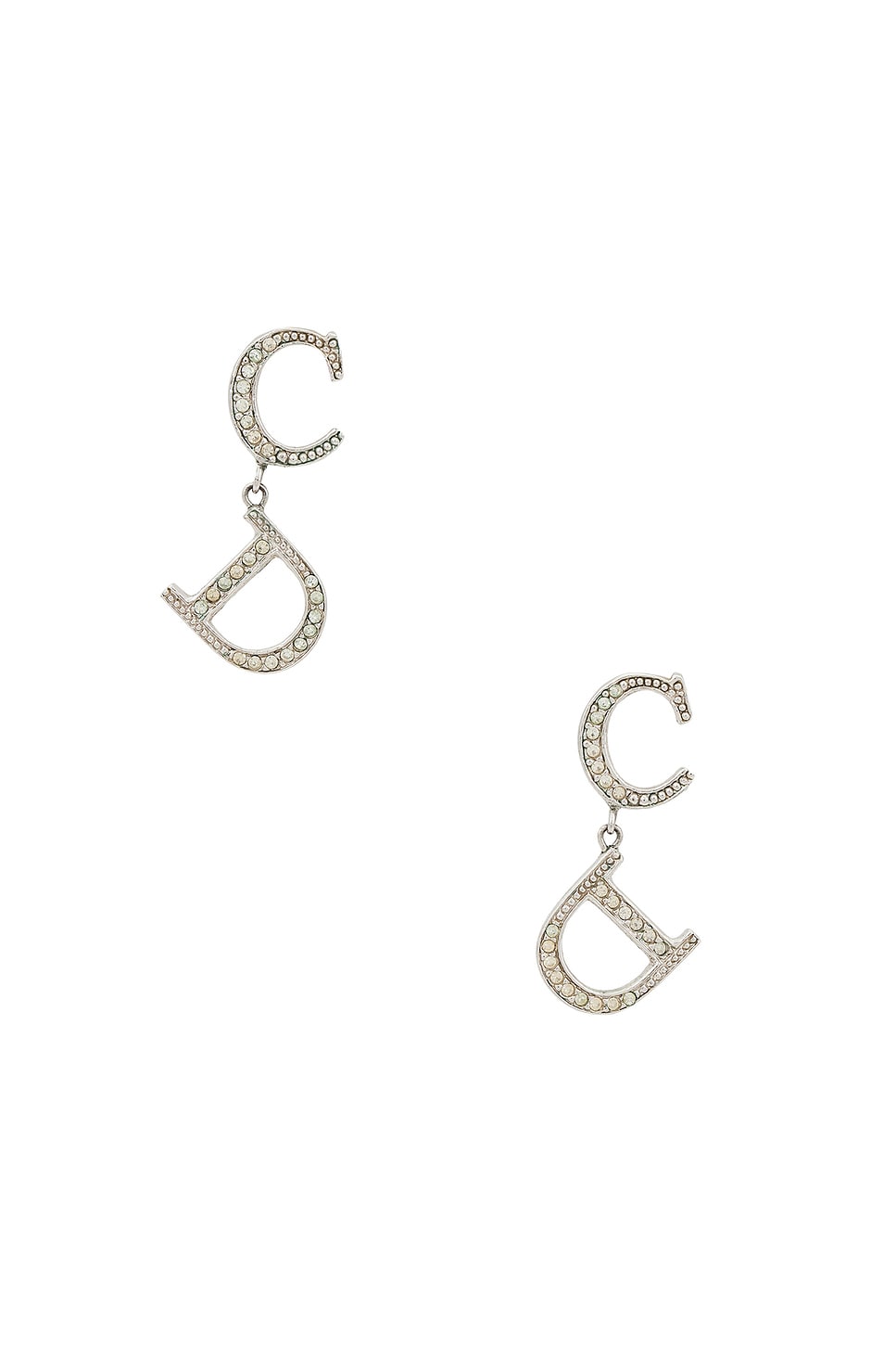 Image 1 of FWRD Renew Dior Rhinestone CD Earrings in Silver