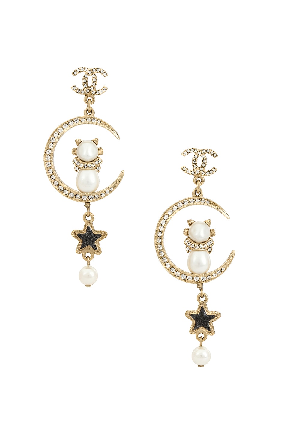Pre-owned Chanel Coco Mark Rhinestone Pearl Earrings In Gold