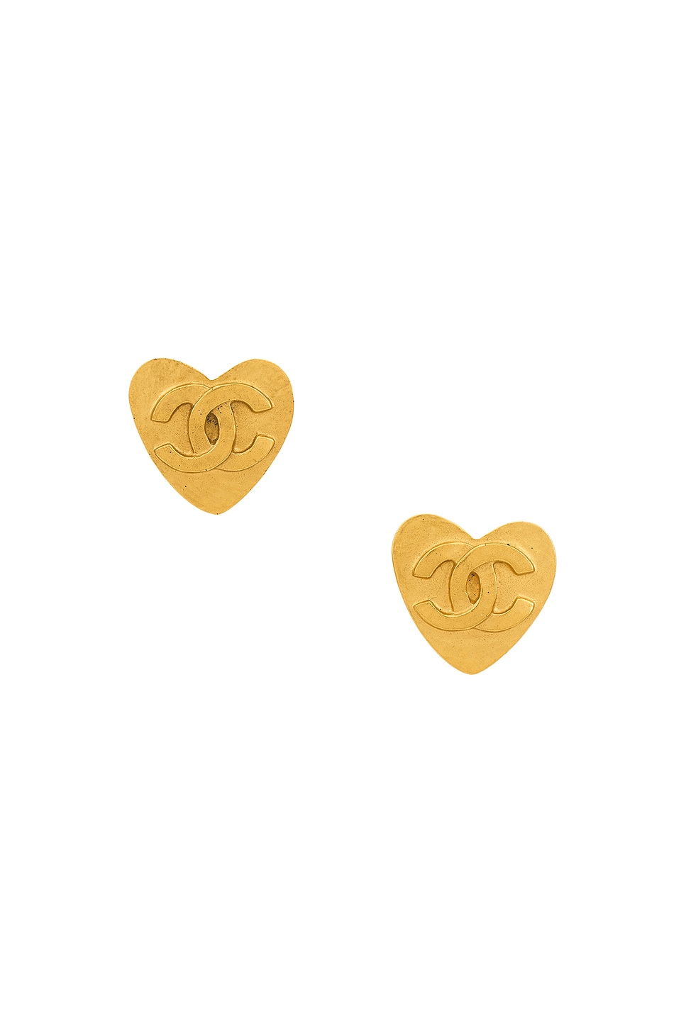 Image 1 of FWRD Renew Chanel Coco Mark Heart Swing Clip-On Earrings in Gold