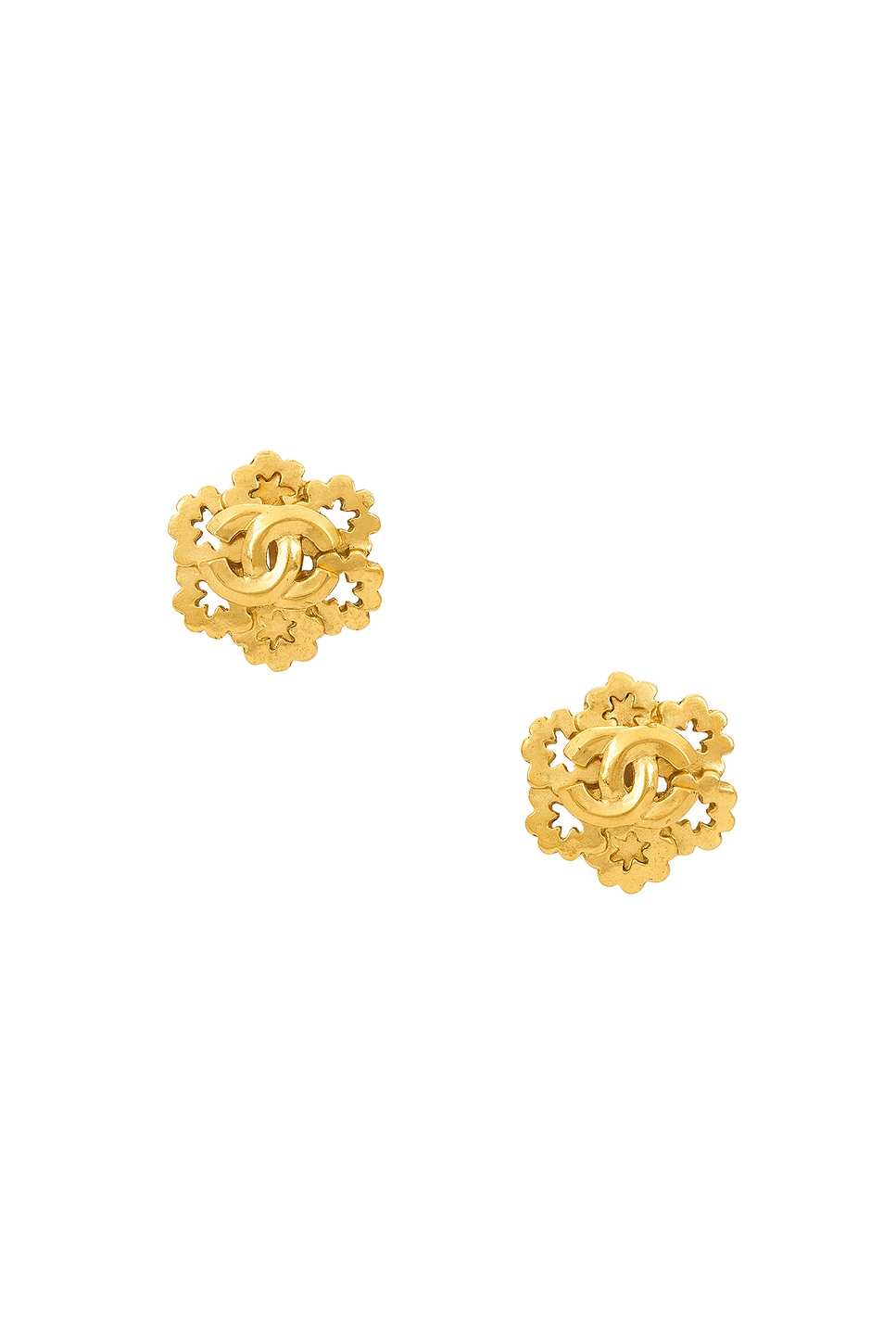 Image 1 of FWRD Renew Chanel Coco Mark Clip-On Earrings in Gold