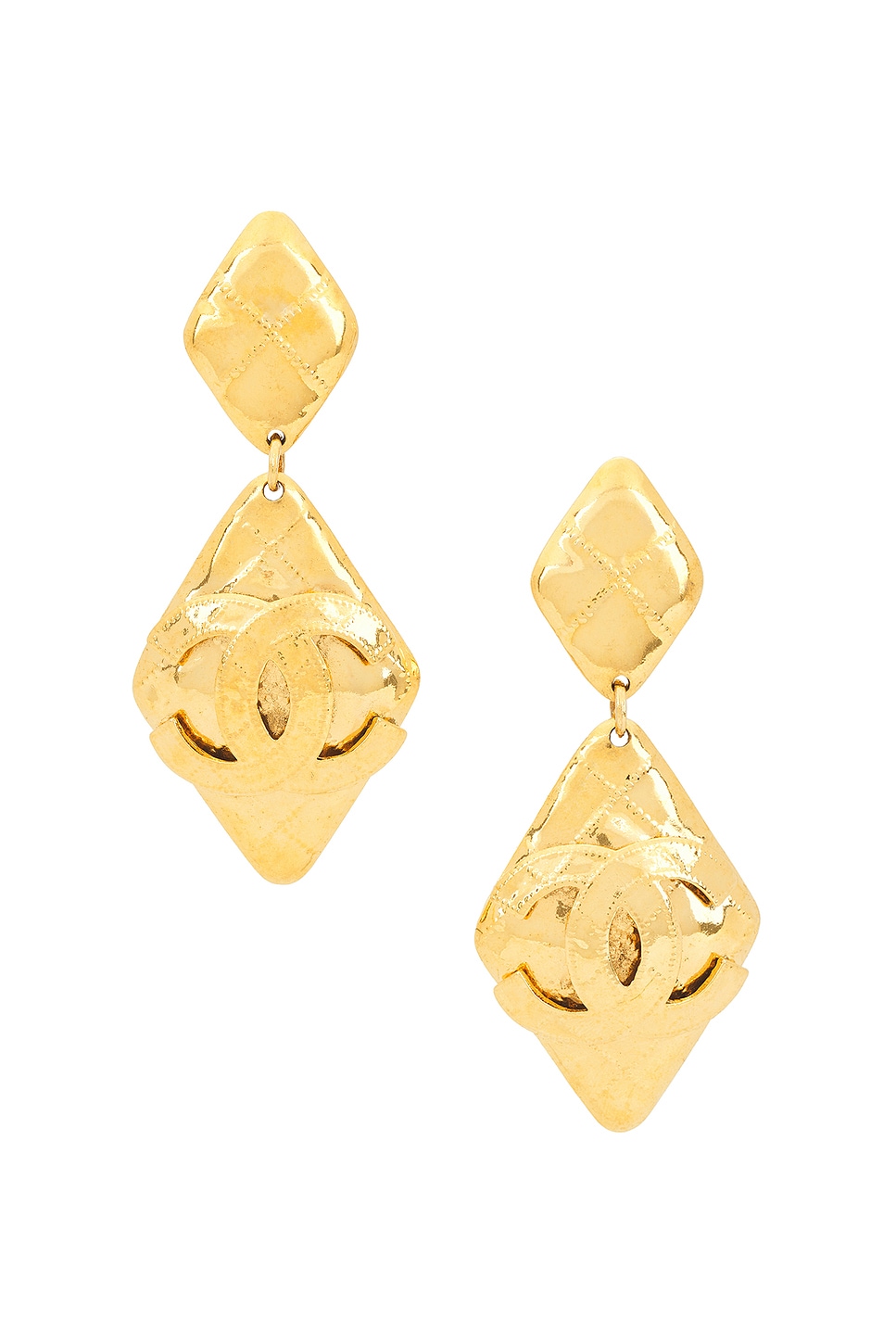 Image 1 of FWRD Renew Chanel Coco Mark Quilted Earrings in Gold
