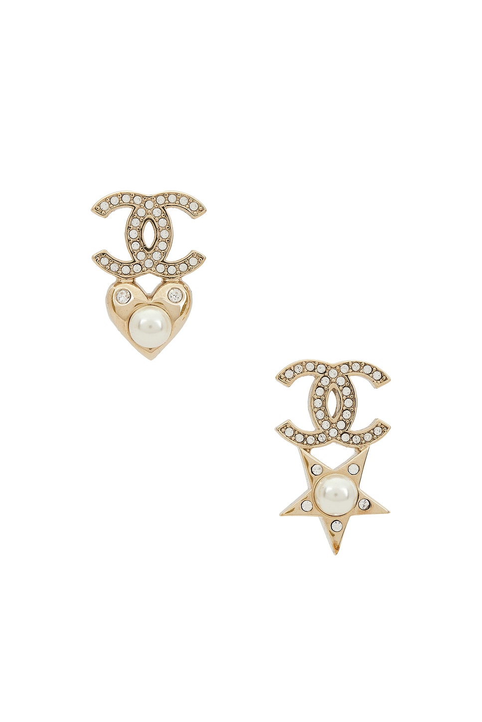 Image 1 of FWRD Renew Chanel Coco Mark Rhinestone Pearl Earrings in Rose Gold