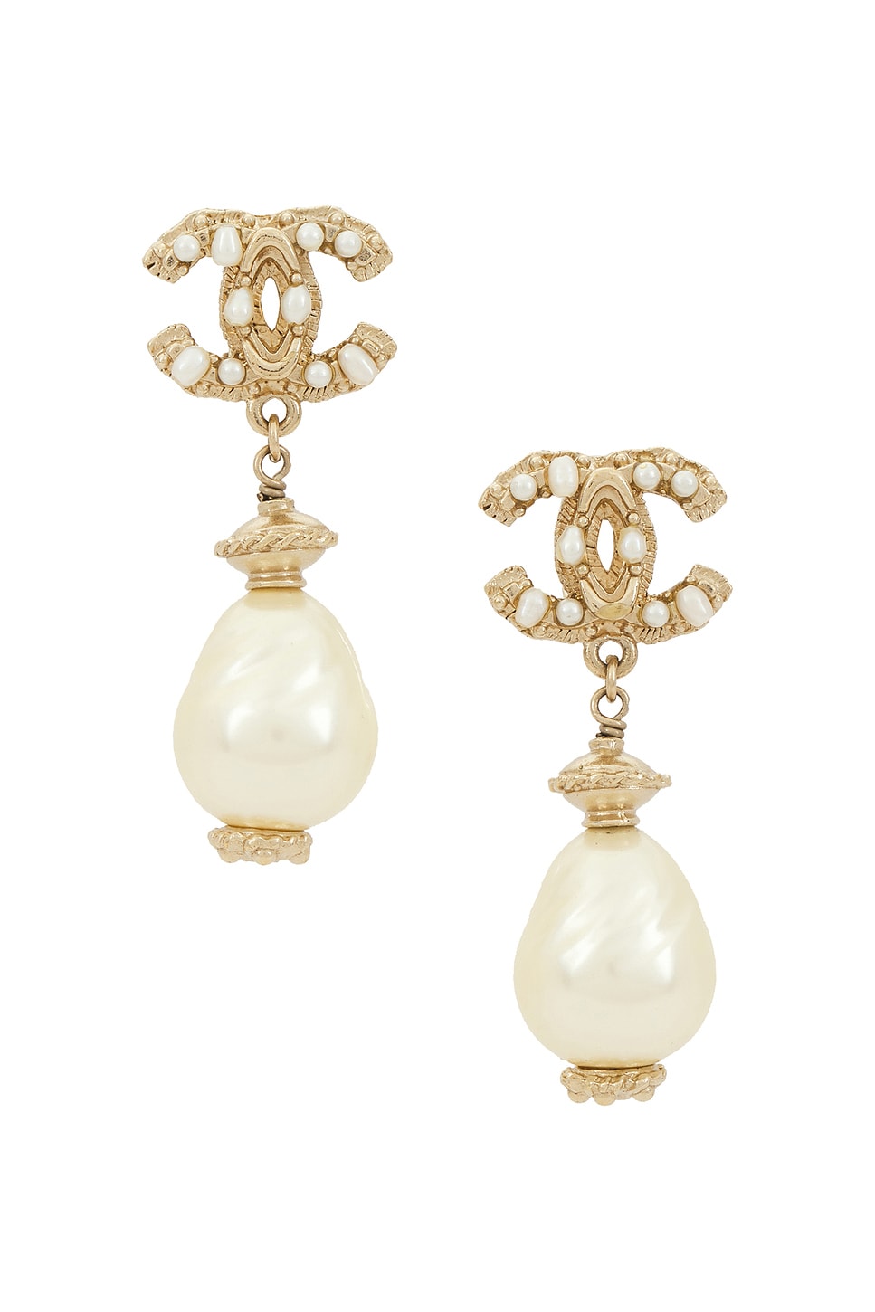 Image 1 of FWRD Renew Chanel Coco Mark Pearl Earrings in Gold
