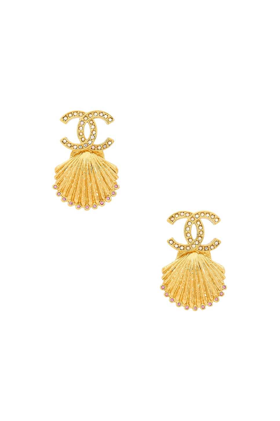 Image 1 of FWRD Renew Chanel Coco Mark Rhinestone Earrings in Gold