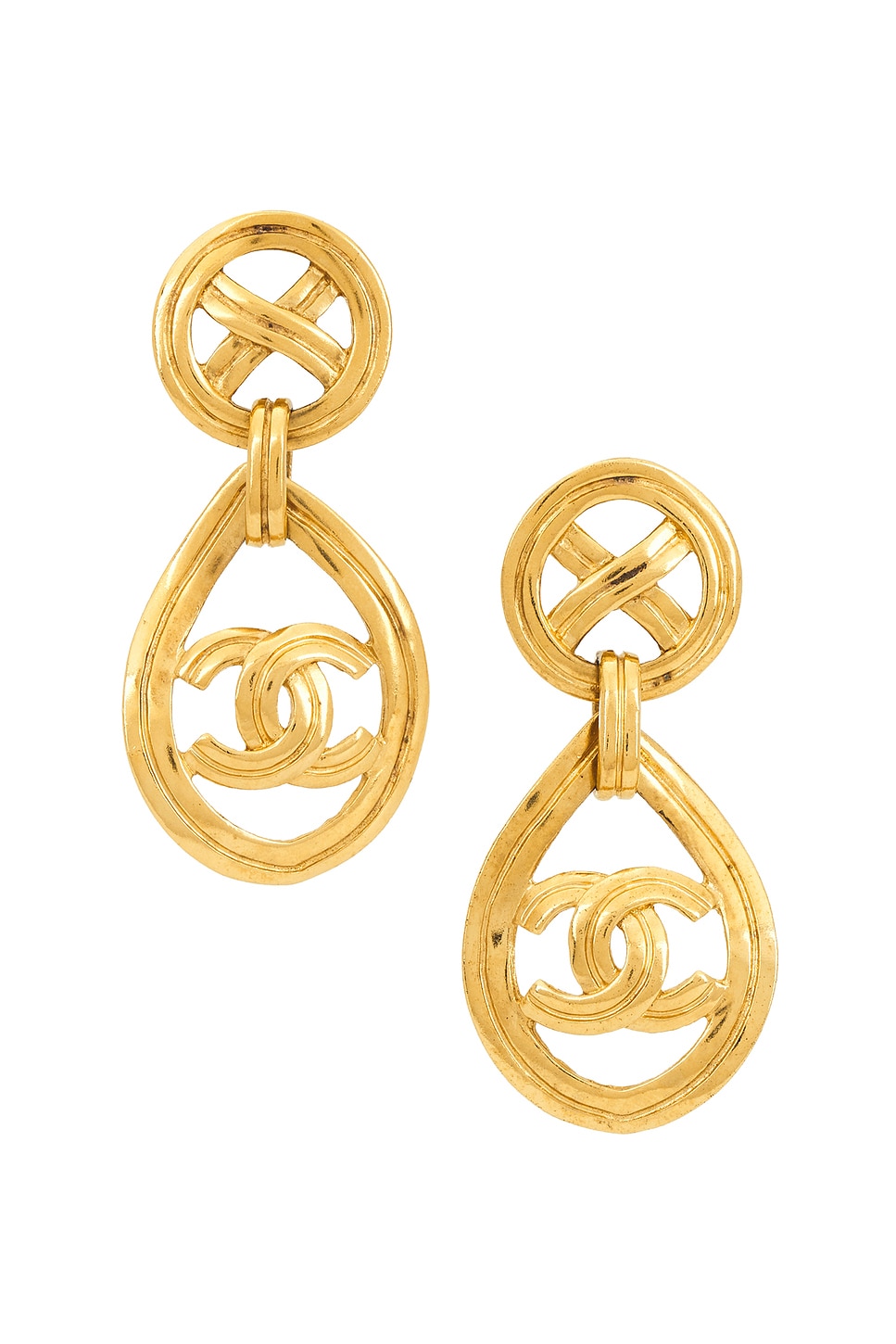 Pre-owned Chanel Coco Mark Drop Earrings In Gold