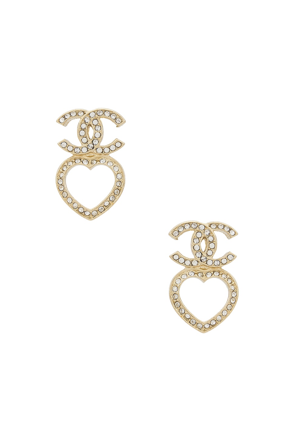 Image 1 of FWRD Renew Chanel Coco Mark Heart Rhinestone Earrings in Light Gold
