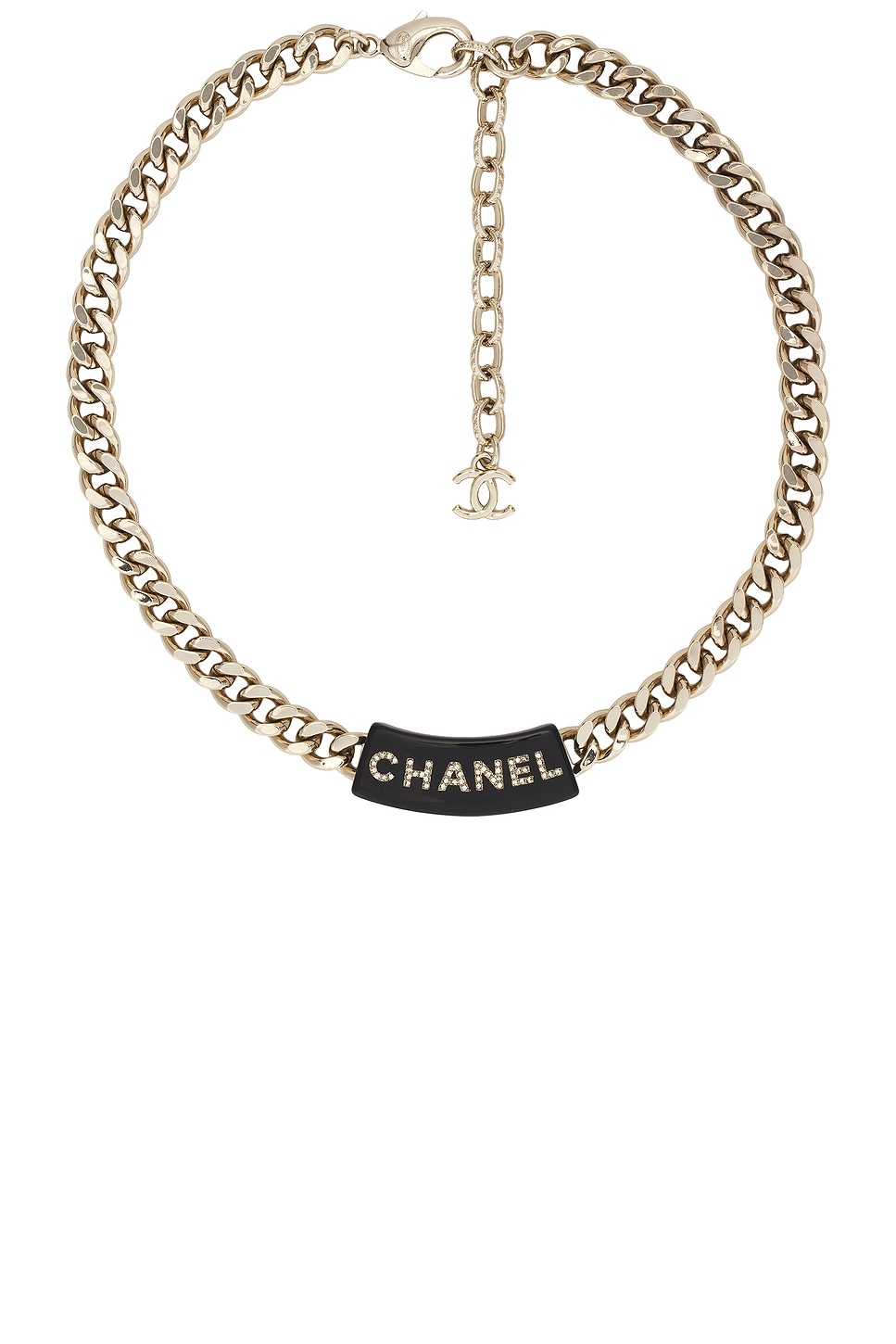 Image 1 of FWRD Renew Chanel Logo Rhinestone Necklace in Light Gold