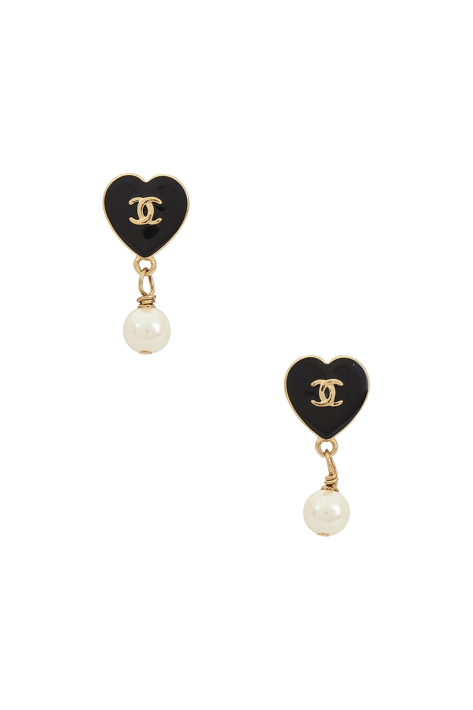Pre-owned Chanel Coco Mark Heart Pearl Swing Earrings In Gold