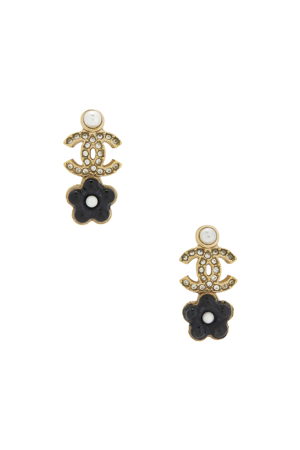 Image 1 of FWRD Renew Chanel Camellia Drop Earrings in Gold
