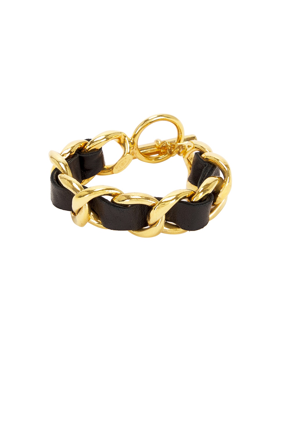 Image 1 of FWRD Renew Chanel Leather Chain Bracelet in Gold