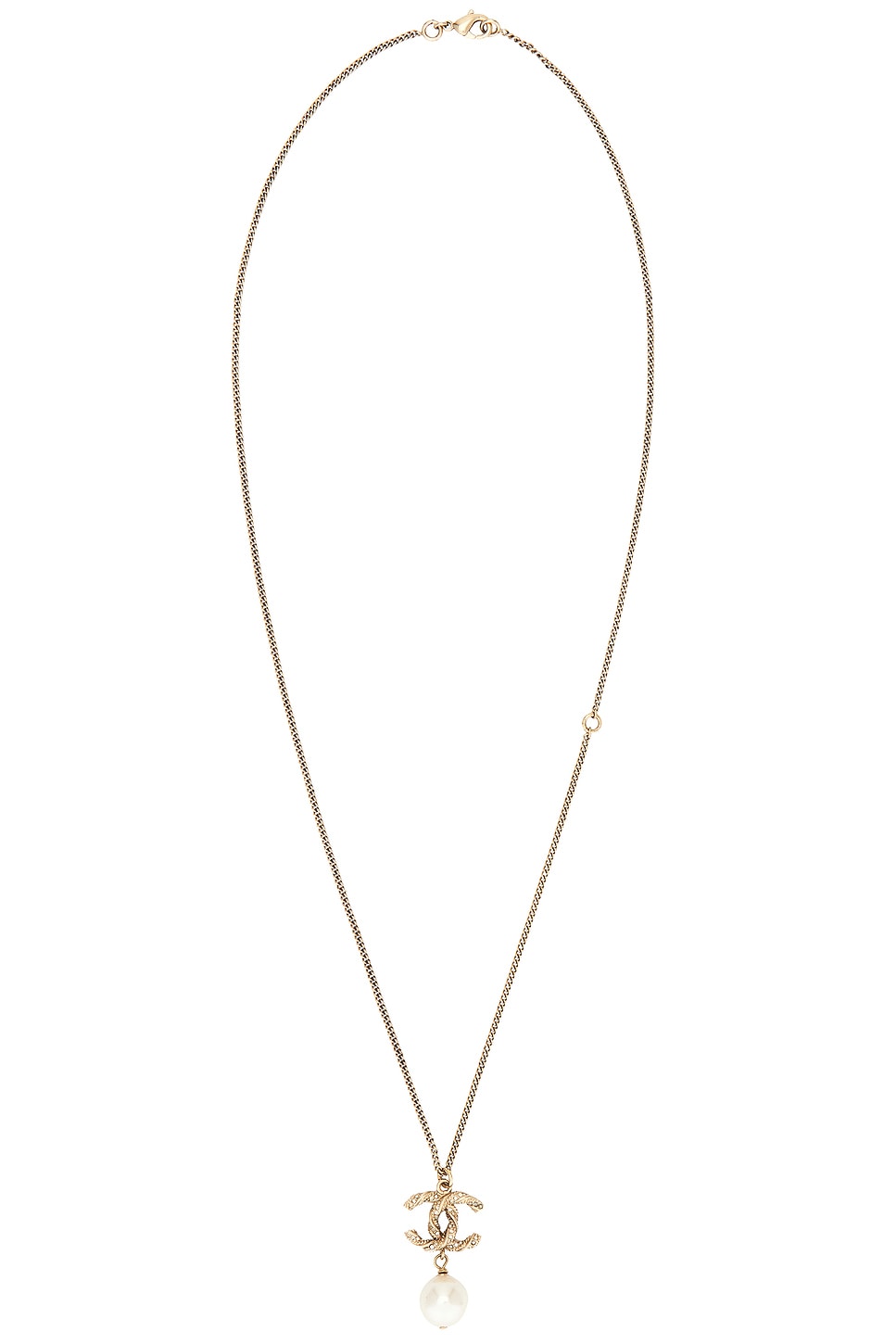 Image 1 of FWRD Renew Chanel Coco Mark Pearl Rhinestone Pendant Necklace in Light Gold
