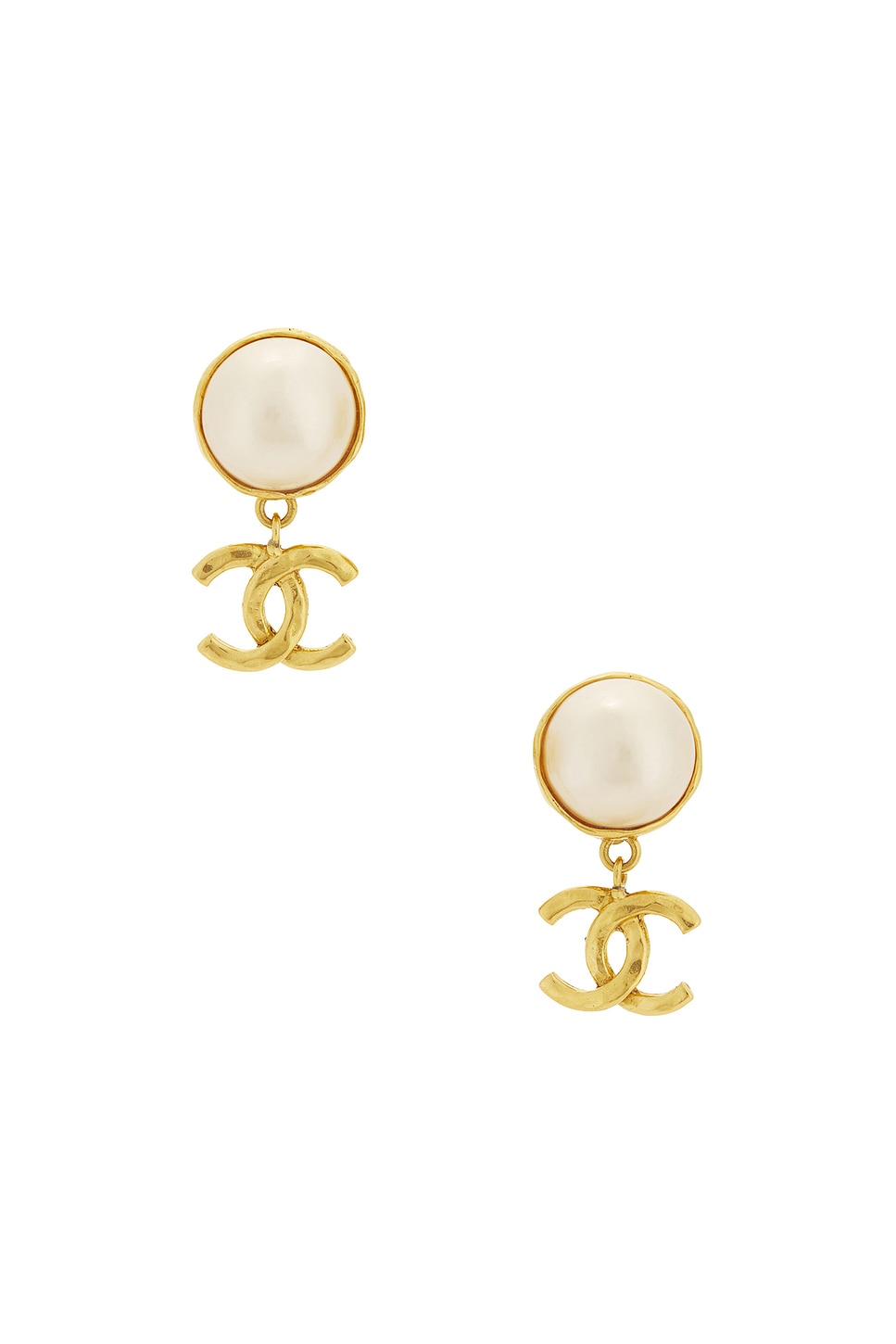 Image 1 of FWRD Renew Chanel Coco Mark Pearl Swing Earrings in Gold