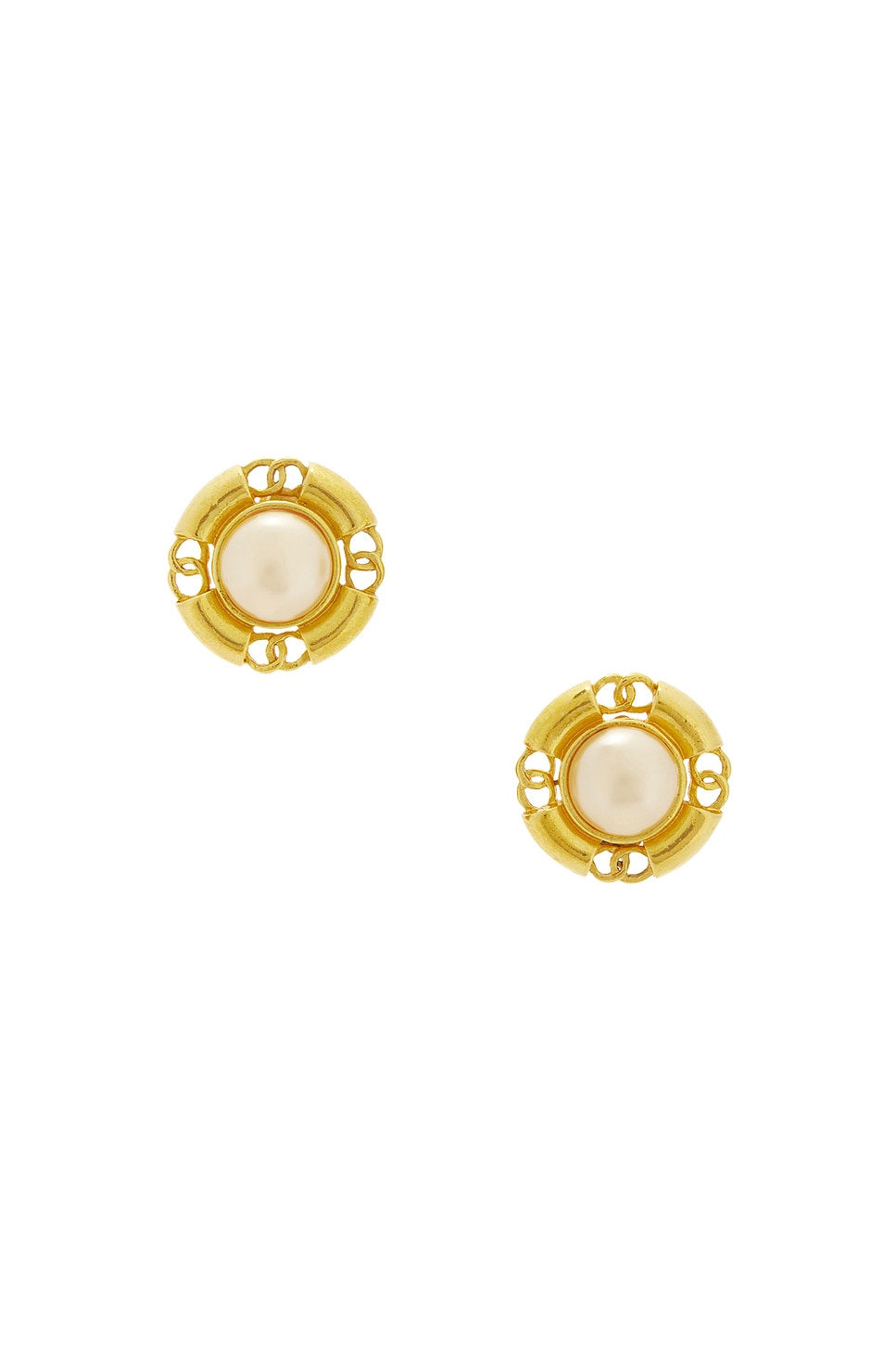 Image 1 of FWRD Renew Chanel 1993 Pearl Clip-On Earrings in Gold