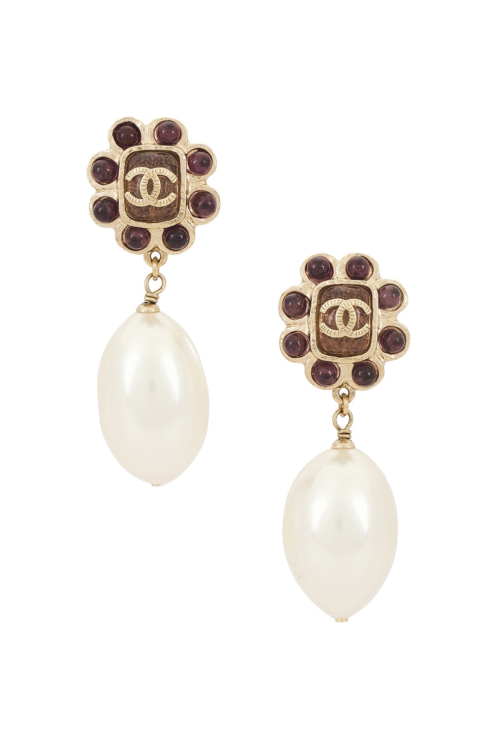 Image 1 of FWRD Renew Chanel Coco Mark Stone & Pearl Earrings in Gold