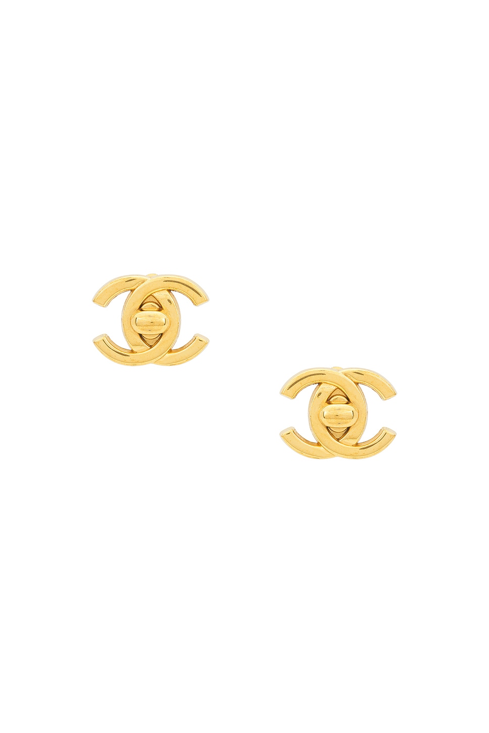 Pre-owned Chanel Coco Mark Turnlock Clip-on Earrings In Gold