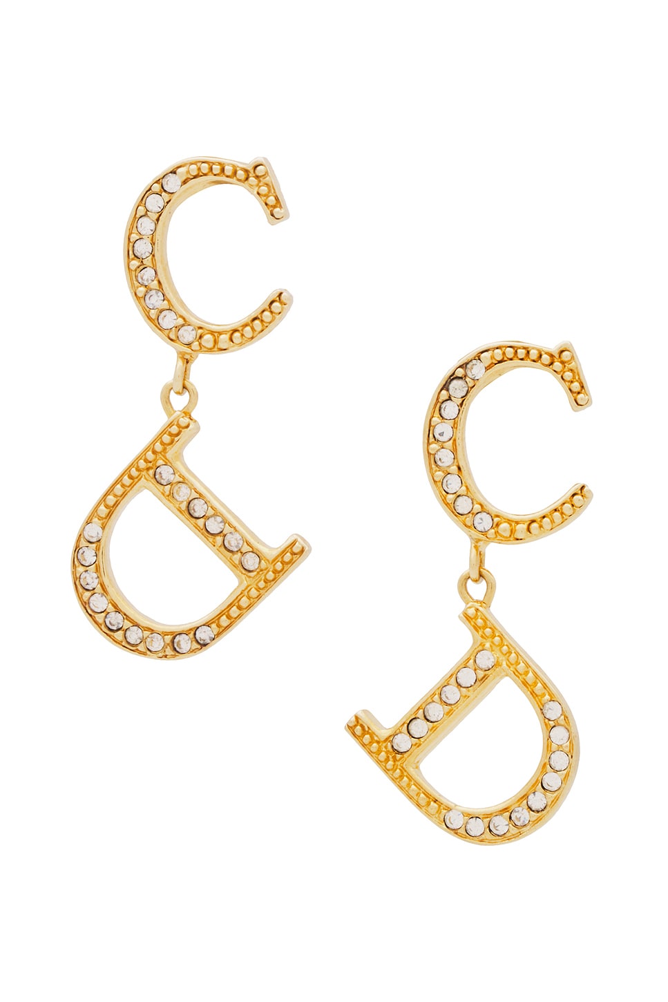 Image 1 of FWRD Renew Dior CD Rhinestone Earrings in Gold